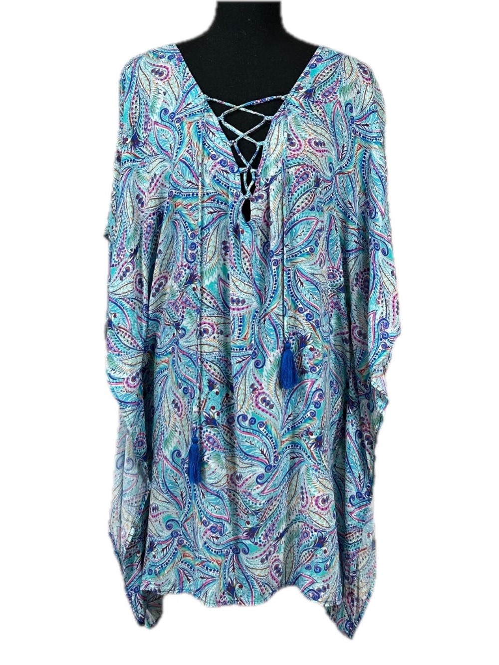 Sunsets Blue Purple Paisley Viscose Boho Cover-Up Size S